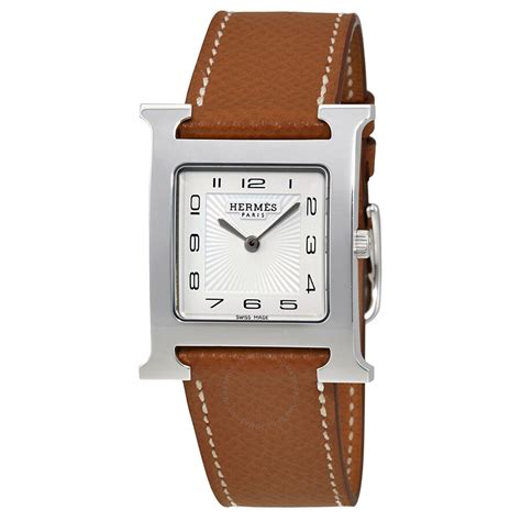 Hermes H Hour White Dial Brown Leather Ladies Watch 